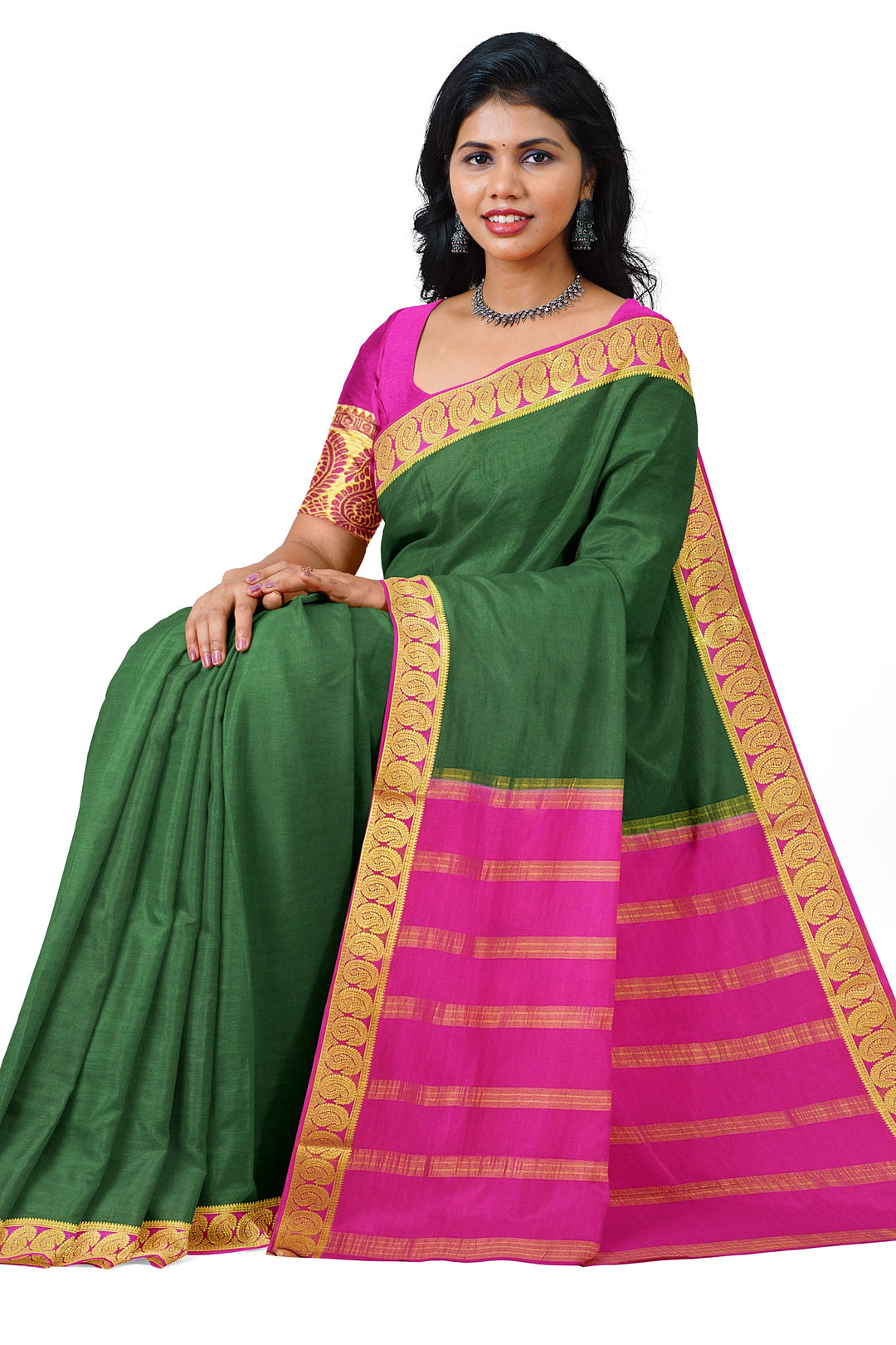 Dark Green Pure Mysore Crepe Silk Saree | SILK MARK CERTIFIED - ATHARVA