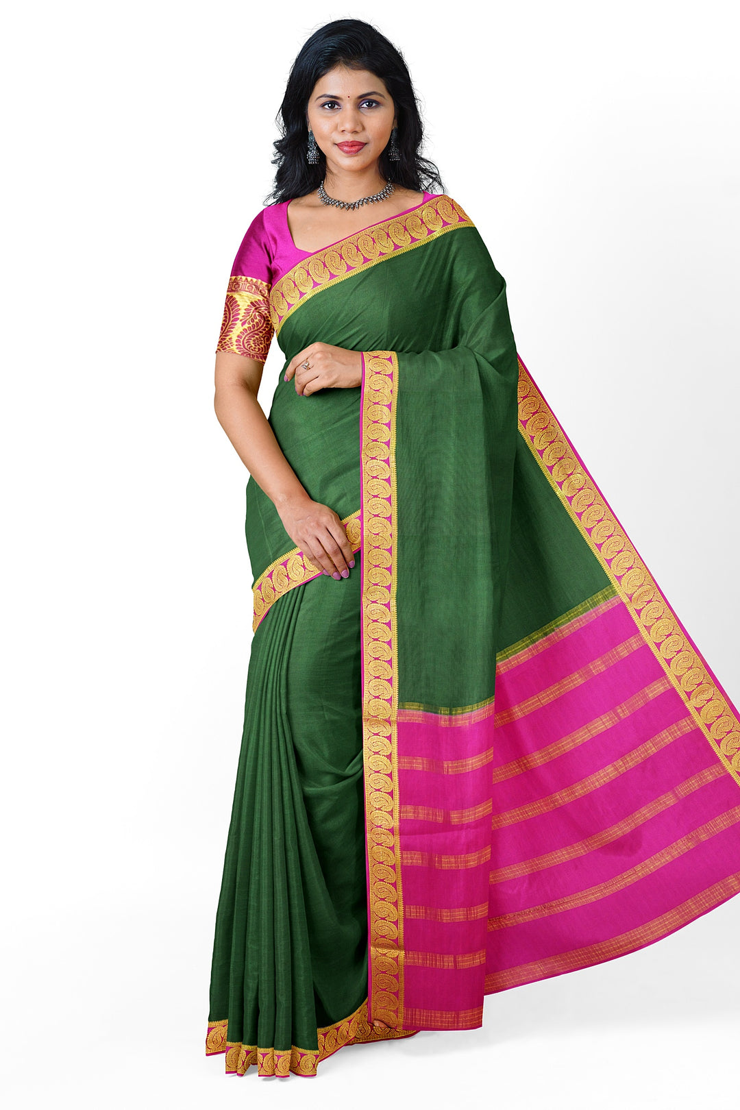 Dark Green Pure Mysore Crepe Silk Saree | SILK MARK CERTIFIED - ATHARVA