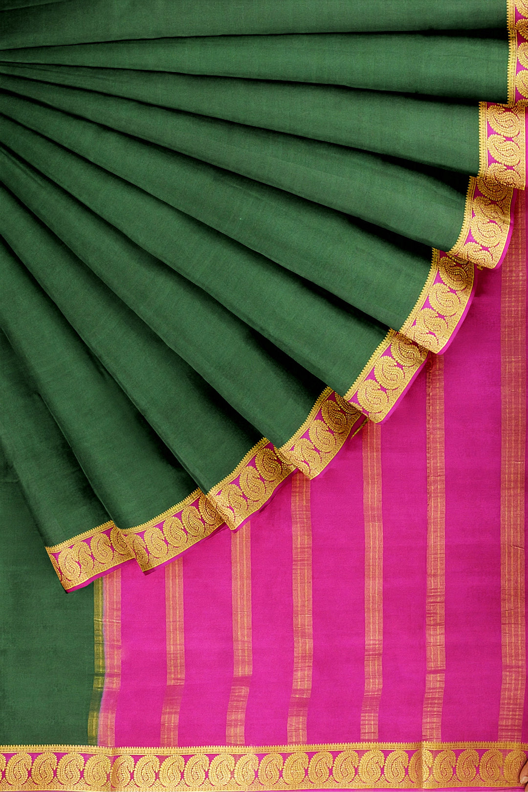 Dark Green Pure Mysore Crepe Silk Saree | SILK MARK CERTIFIED - ATHARVA