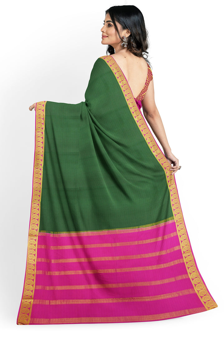 Dark Green Pure Mysore Crepe Silk Saree | SILK MARK CERTIFIED - ATHARVA