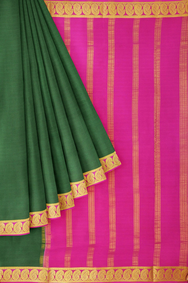 Dark Green Pure Mysore Crepe Silk Saree | SILK MARK CERTIFIED - ATHARVA