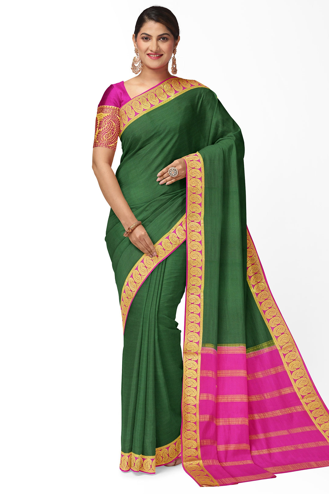 Dark Green Pure Mysore Crepe Silk Saree | SILK MARK CERTIFIED - ATHARVA