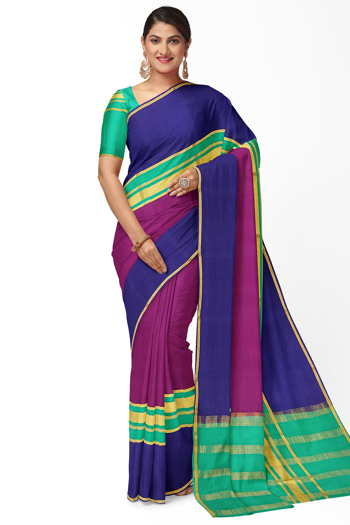 Wine Colour Pure Mysore Crepe Silk 3D Saree | SILK MARK CERTIFIED