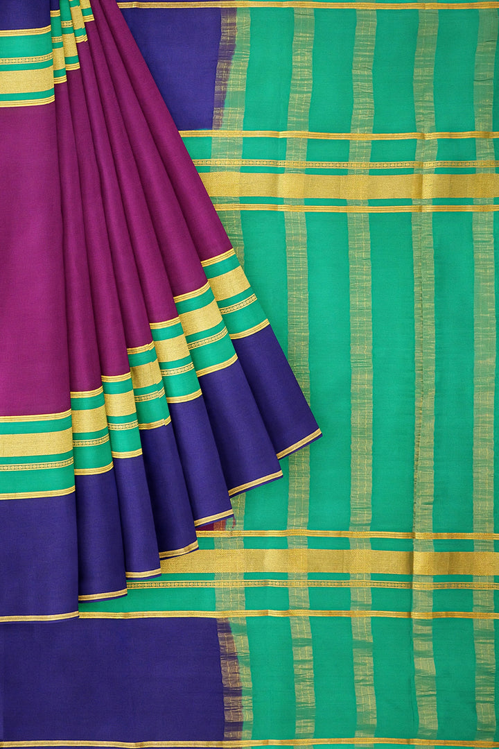 Wine Colour Pure Mysore Crepe Silk 3D Saree | SILK MARK CERTIFIED