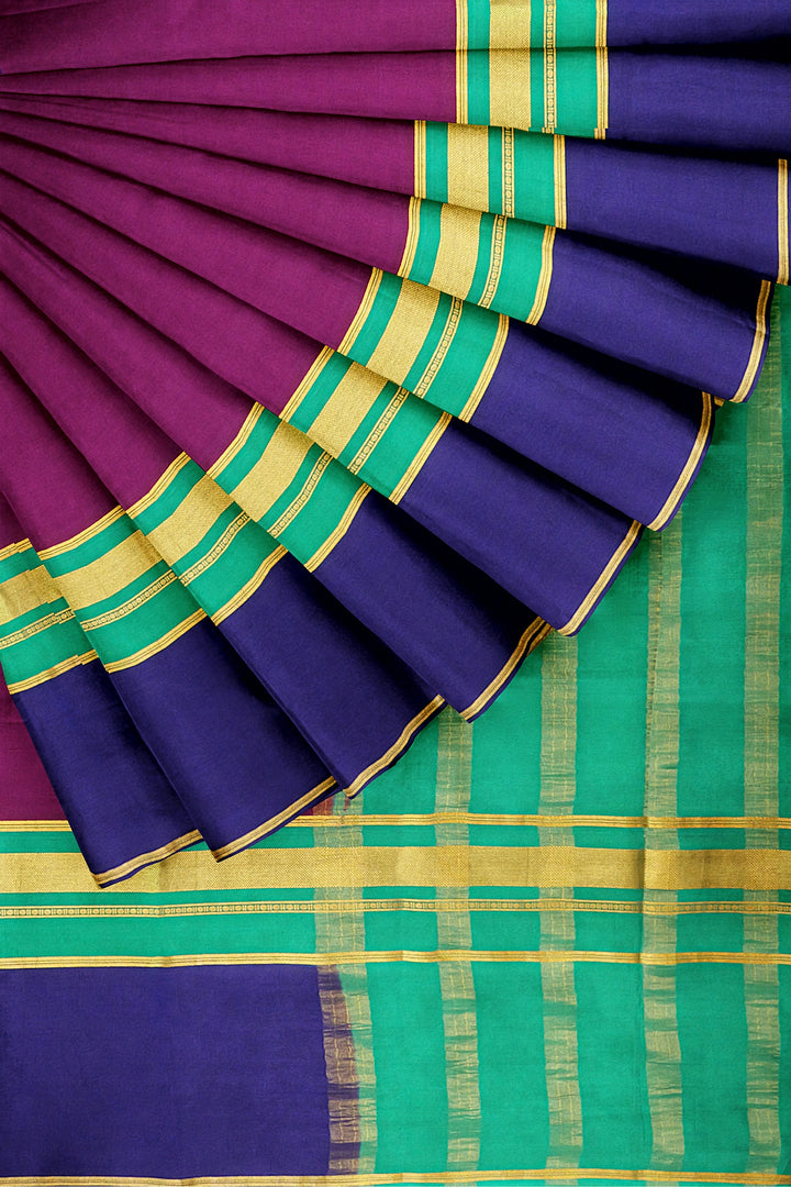 Wine Colour Pure Mysore Crepe Silk 3D Saree | SILK MARK CERTIFIED