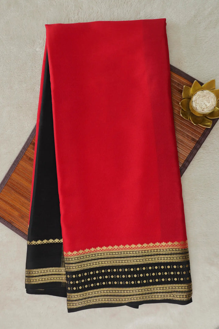 Dotted Butta Border Pure Mysore Silk Saree in Red and Black Color