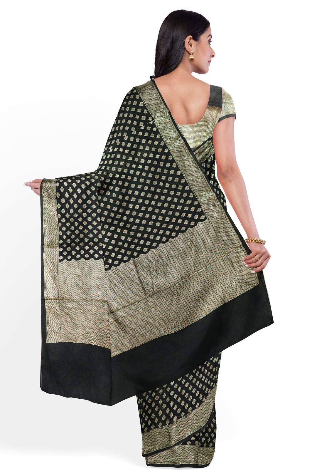 BLACK COLOUR BLENDED GEORGETTE BANARASI HANDLOOM SAREE - ATHARVA