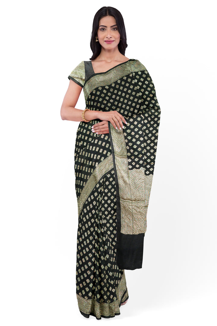 BLACK COLOUR BLENDED GEORGETTE BANARASI HANDLOOM SAREE - ATHARVA