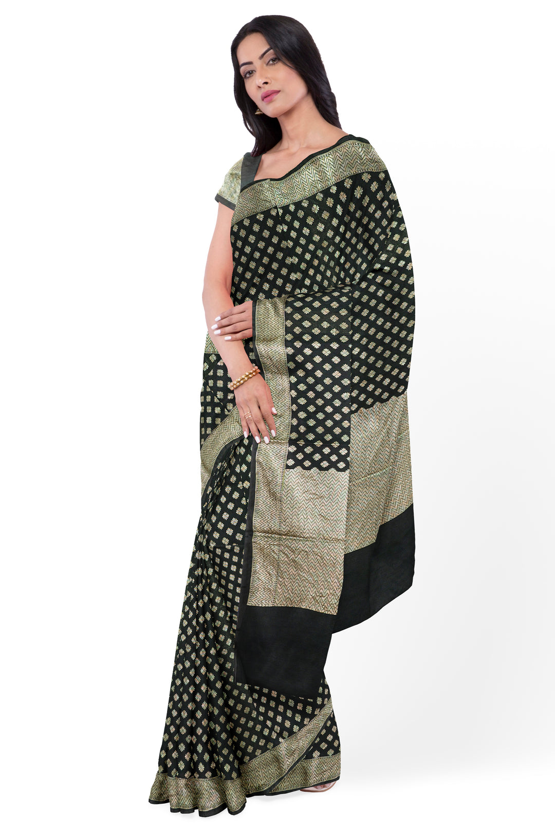 BLACK COLOUR BLENDED GEORGETTE BANARASI HANDLOOM SAREE - ATHARVA