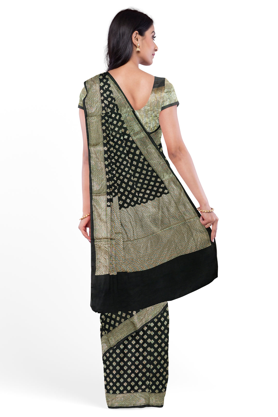 BLACK COLOUR BLENDED GEORGETTE BANARASI HANDLOOM SAREE - ATHARVA