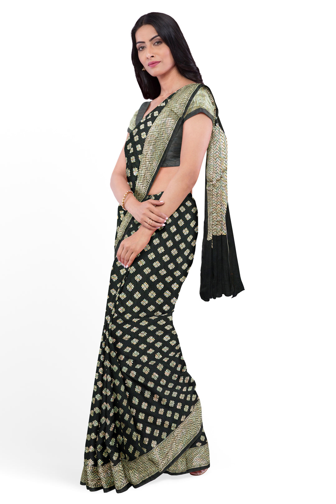 BLACK COLOUR BLENDED GEORGETTE BANARASI HANDLOOM SAREE - ATHARVA