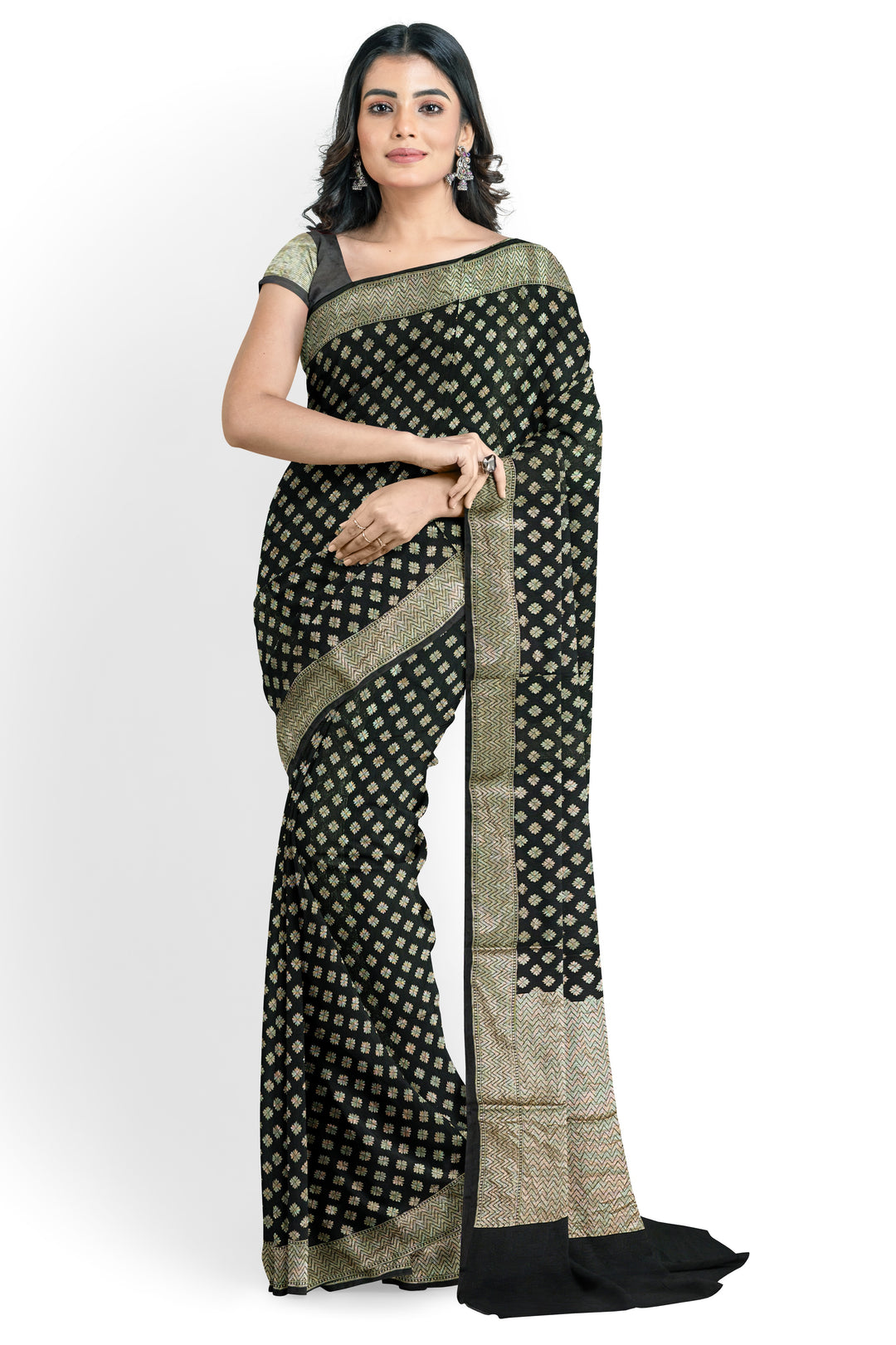 BLACK COLOUR BLENDED GEORGETTE BANARASI HANDLOOM SAREE - ATHARVA