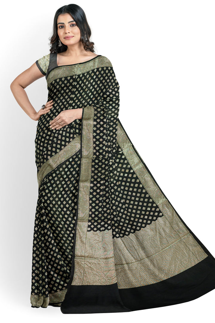 BLACK COLOUR BLENDED GEORGETTE BANARASI HANDLOOM SAREE - ATHARVA