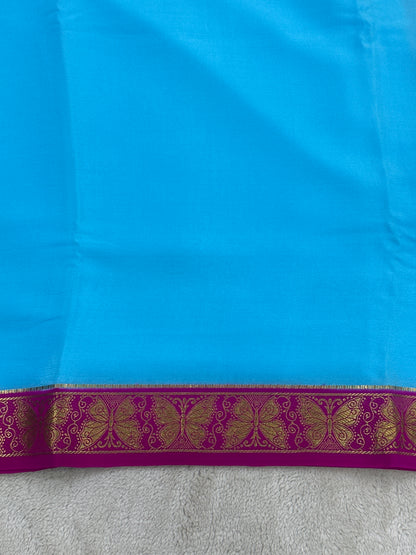 Silver Based Zari Pure Mysore silk in Butterfly Border
