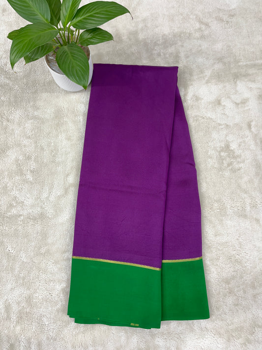 Pure Zari Mysore Silk Saree Bentex Border In Purple With Green Contrast Color