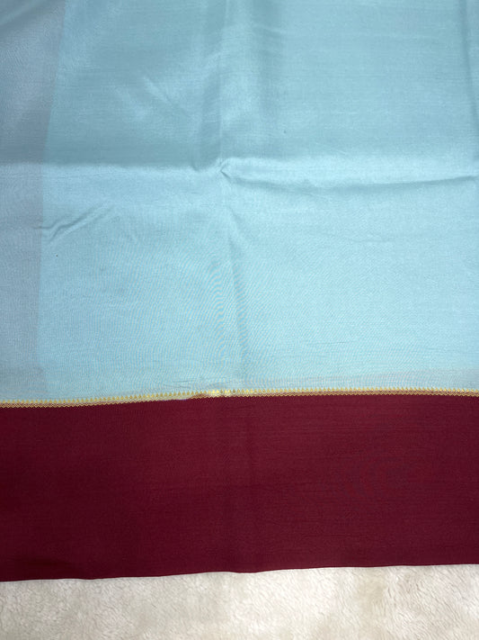 Pure Zari Mysore Silk Saree Bentex Border In Blue With Maroon Contrast Color