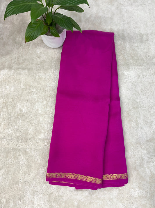 Pure Zari Mysore Silk Saree Heart Border In Pink With Self Color Blouse