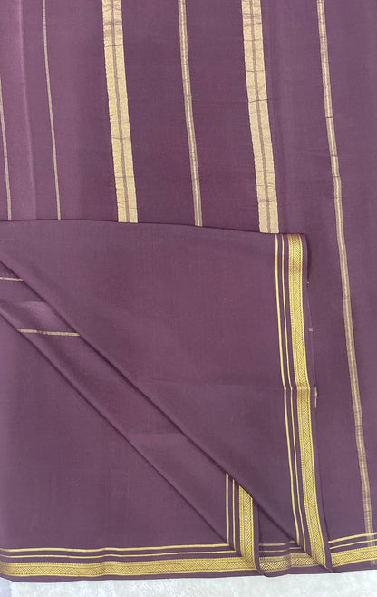 Two Line One Inch Border in Gold Lace Mysore silk saree In Self Brown Color
