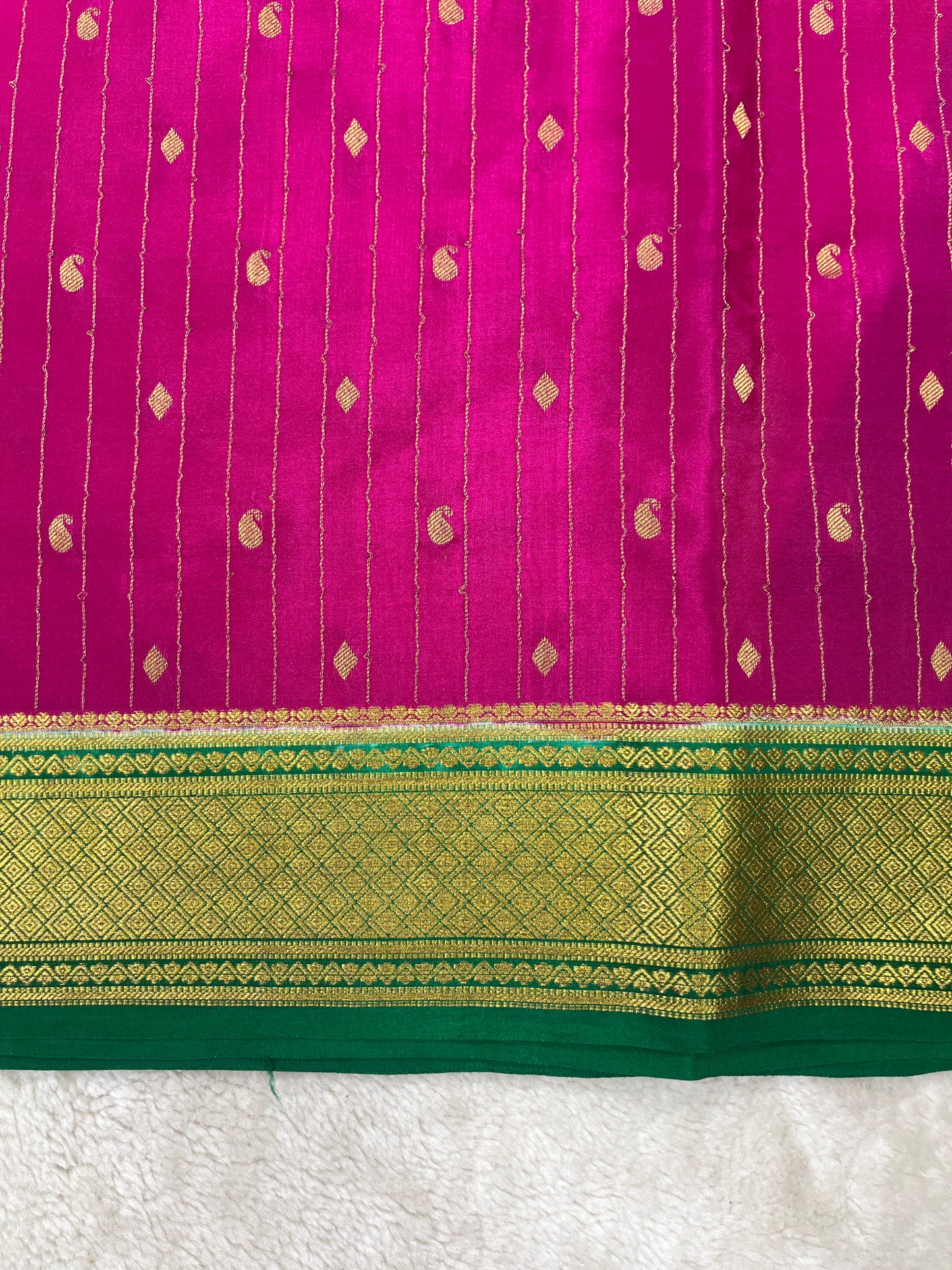 Pure Crepe Mysore Silk stripe mango Diamond butta  - 1145304