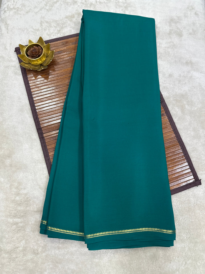 Pencil Border Pure Mysore Silk Saree in Pure Zari Teal Green Color With Self Color Blouse