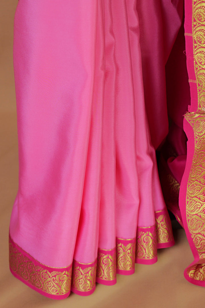 Elegant pink Mysore silk saree with gold detailing
