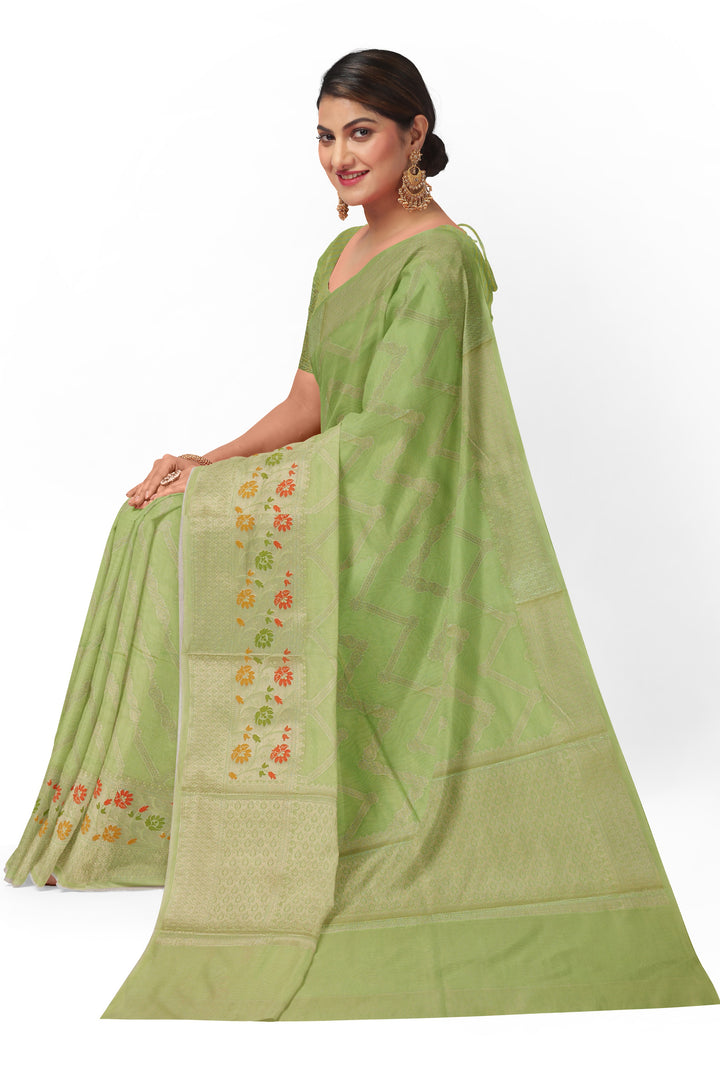 PASTEL GREEN COLOUR BLENDED BANARASI KATAN SONA RUPA ZARI HANDLOOM SAREE