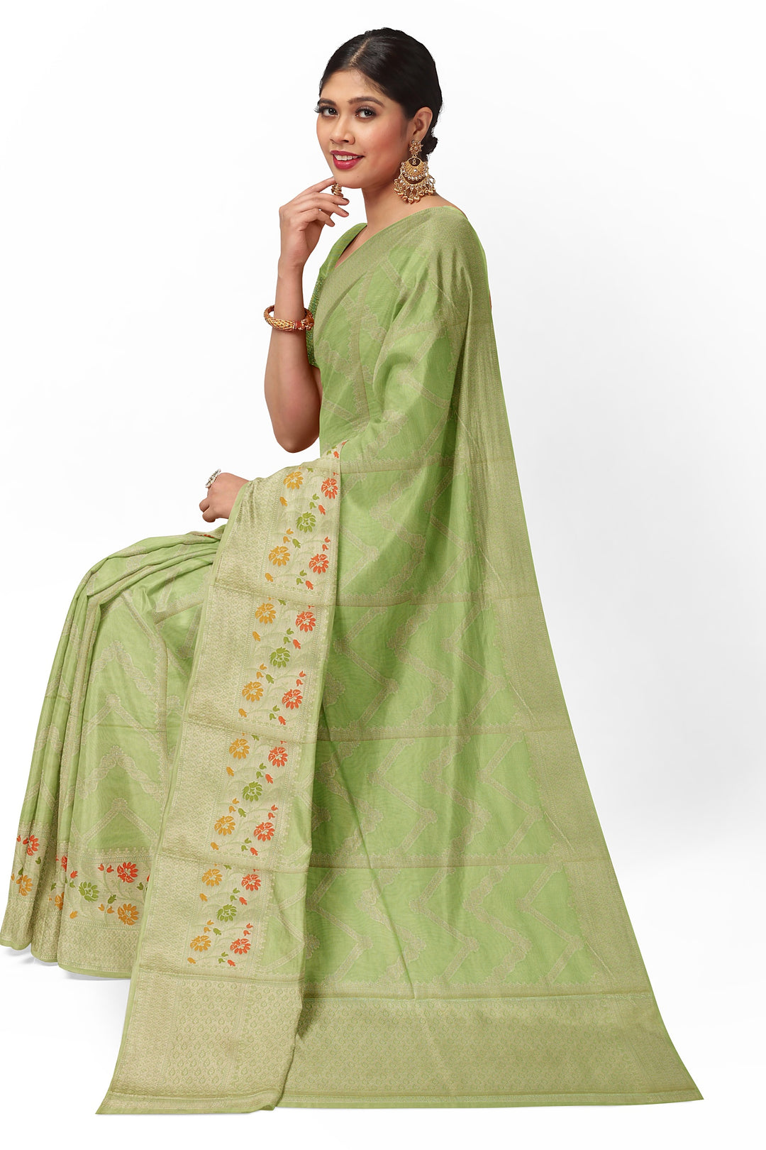 PASTEL GREEN COLOUR BLENDED BANARASI KATAN SONA RUPA ZARI HANDLOOM SAREE