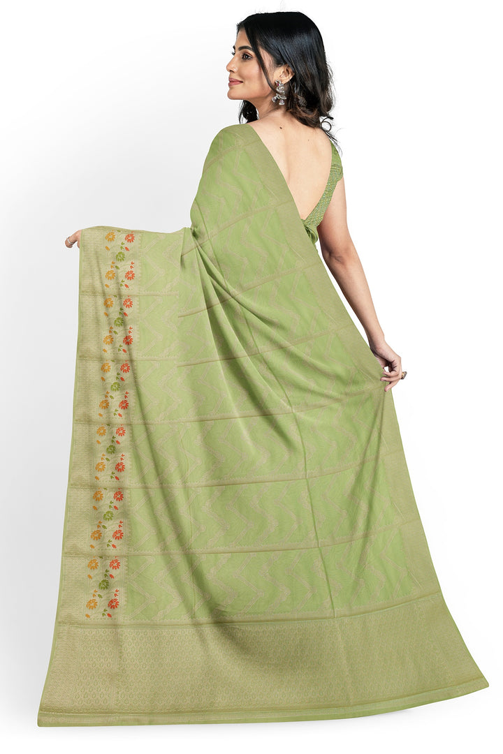 PASTEL GREEN COLOUR BLENDED BANARASI KATAN SONA RUPA ZARI HANDLOOM SAREE