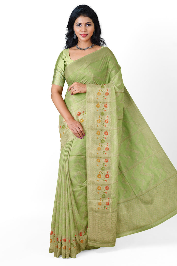 PASTEL GREEN COLOUR BLENDED BANARASI KATAN SONA RUPA ZARI HANDLOOM SAREE