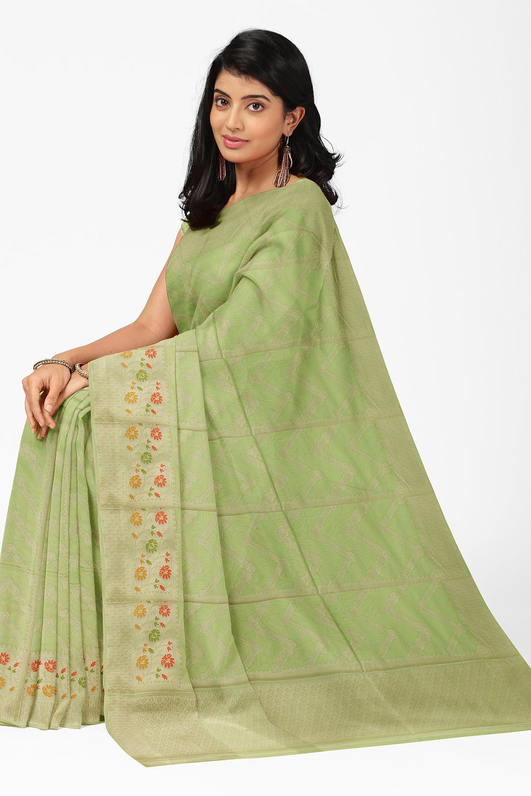 PASTEL GREEN COLOUR BLENDED BANARASI KATAN SONA RUPA ZARI HANDLOOM SAREE