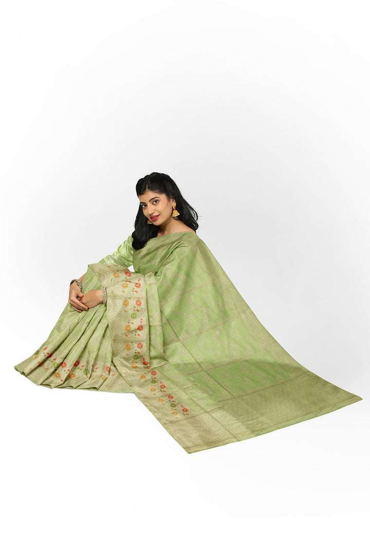 PASTEL GREEN COLOUR BLENDED BANARASI KATAN SONA RUPA ZARI HANDLOOM SAREE