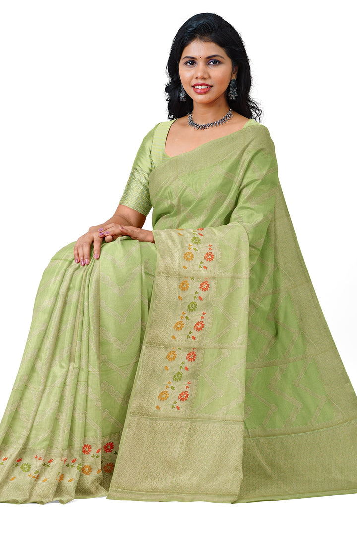 PASTEL GREEN COLOUR BLENDED BANARASI KATAN SONA RUPA ZARI HANDLOOM SAREE