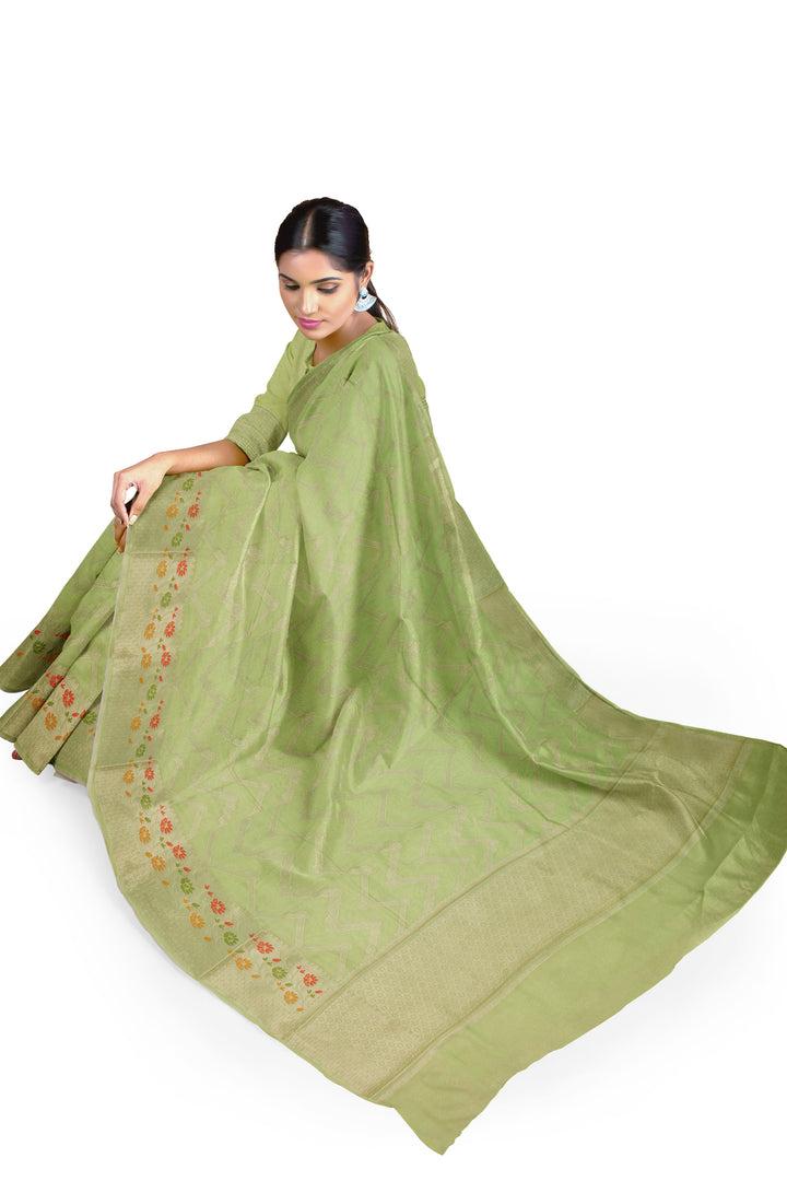 PASTEL GREEN COLOUR BLENDED BANARASI KATAN SONA RUPA ZARI HANDLOOM SAREE