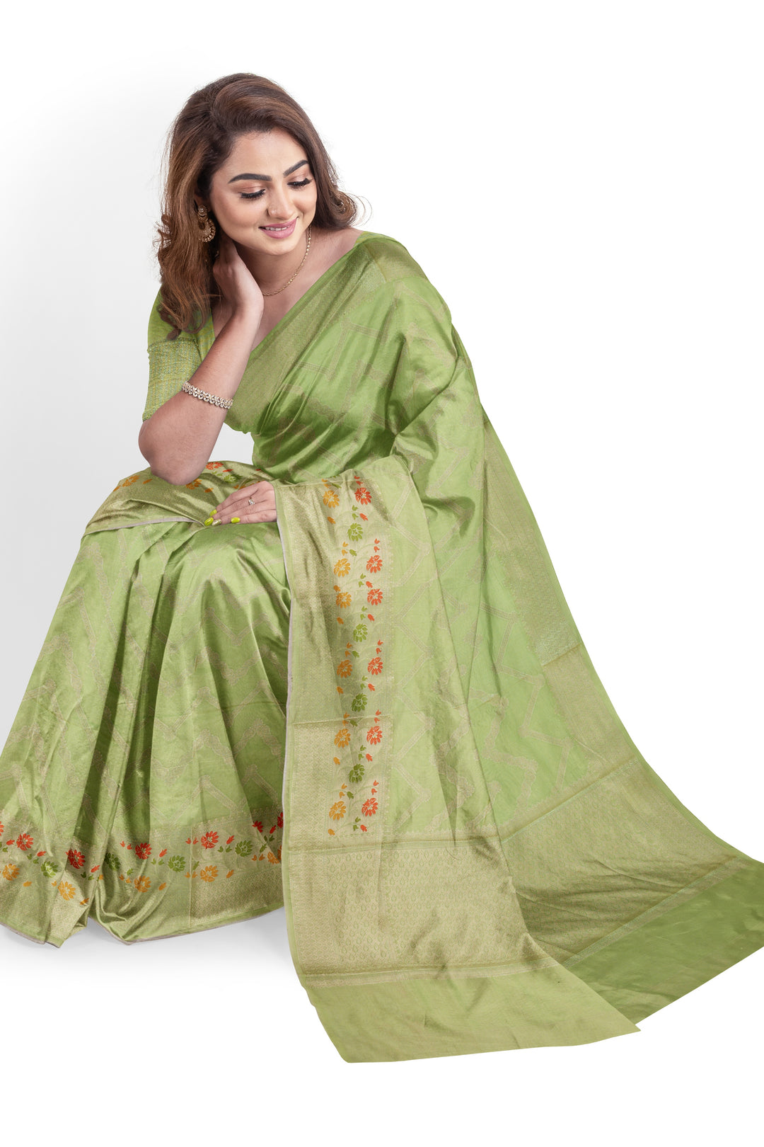 PASTEL GREEN COLOUR BLENDED BANARASI KATAN SONA RUPA ZARI HANDLOOM SAREE