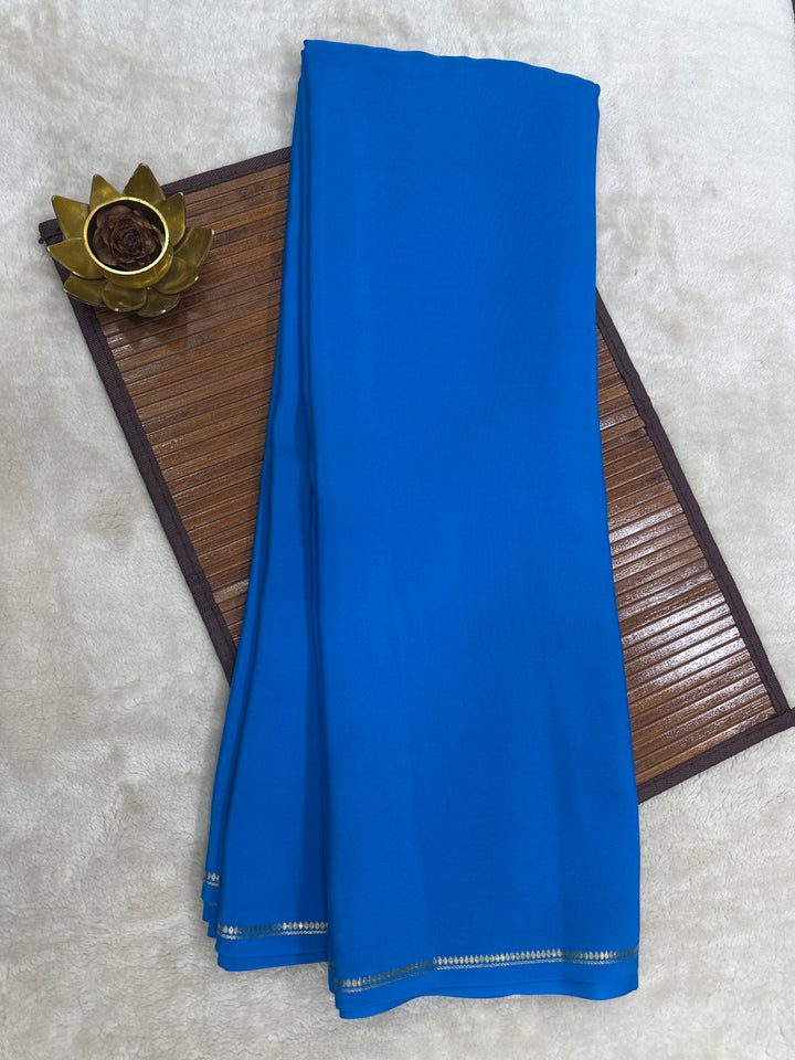 Pencil Border Pure Mysore Silk Saree in Pure Zari Blue Color With Self Color Blouse