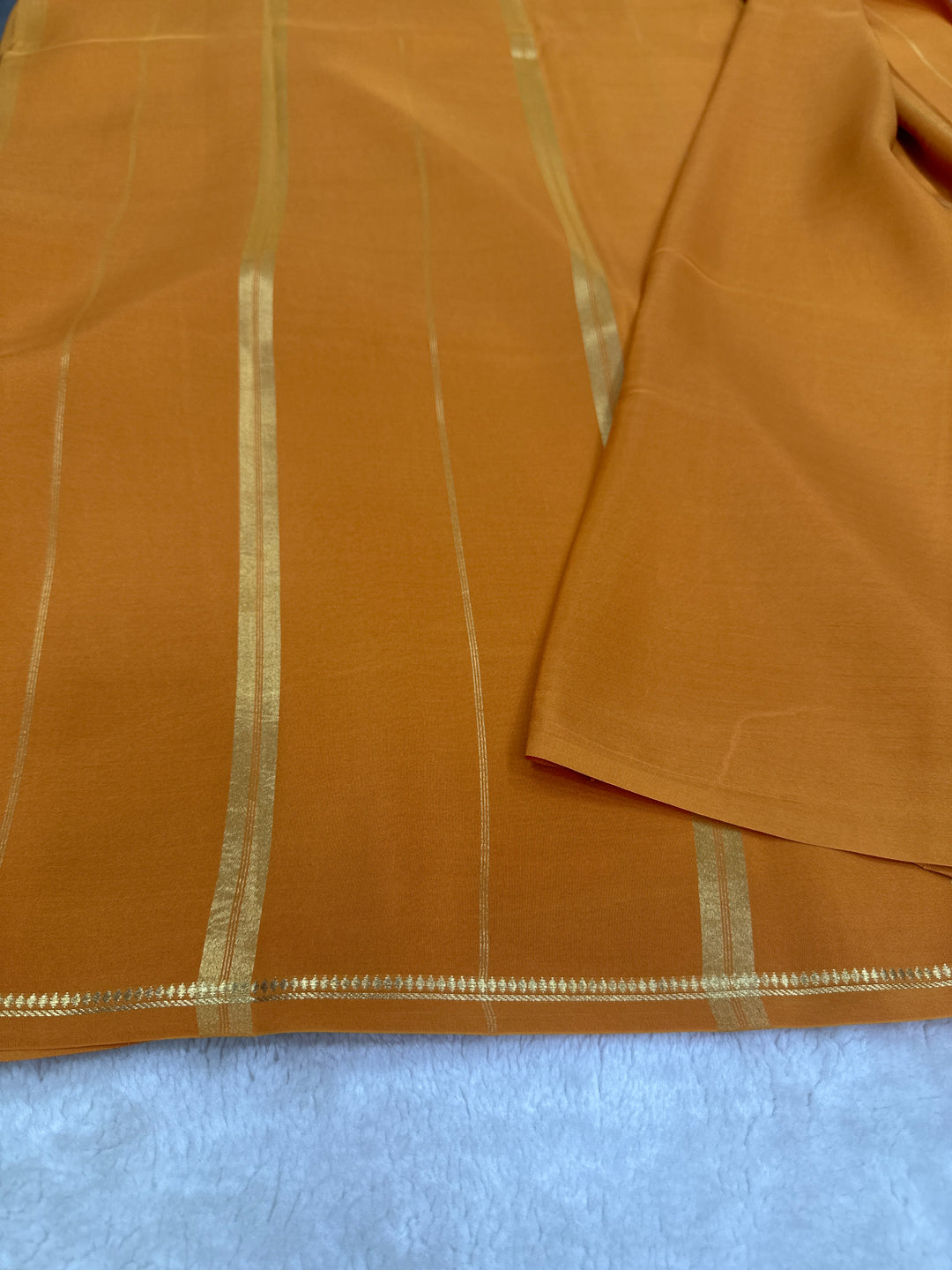 Pencil Border Pure Mysore Silk Saree in Pure Zari Mustard Color With Self Color Blouse