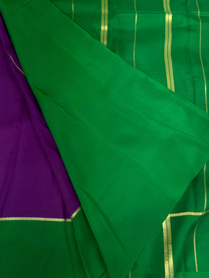 Pure Zari Mysore Silk Saree Bentex Border In Purple With Green Contrast Color