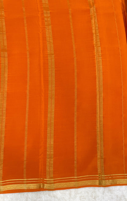 Two Line One Inch Border in Gold Lace Mysore silk saree In Self Orange Color
