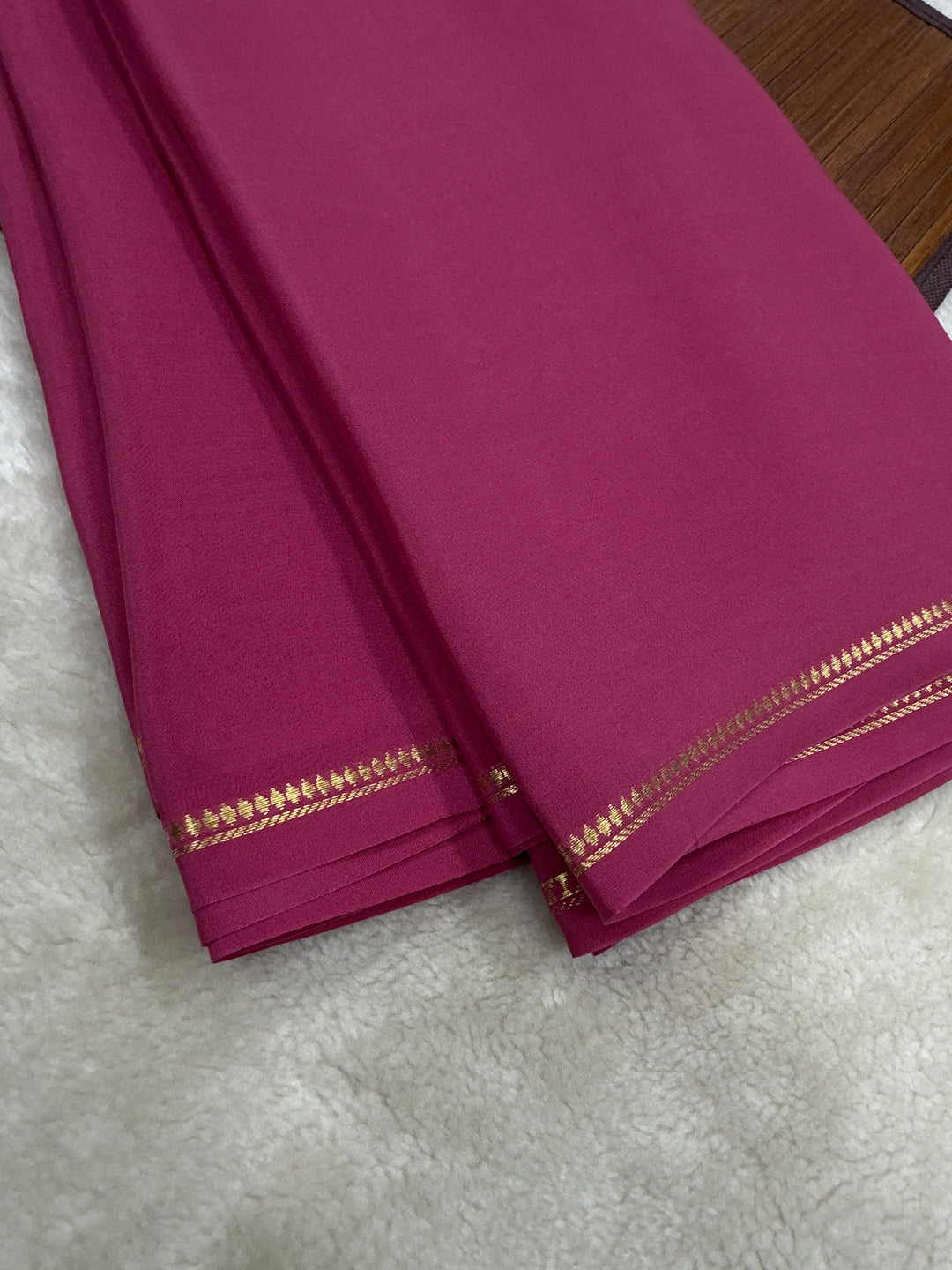 Pencil Border Pure Mysore Silk Saree in Pure Zari Pink Color With Self Color Blouse