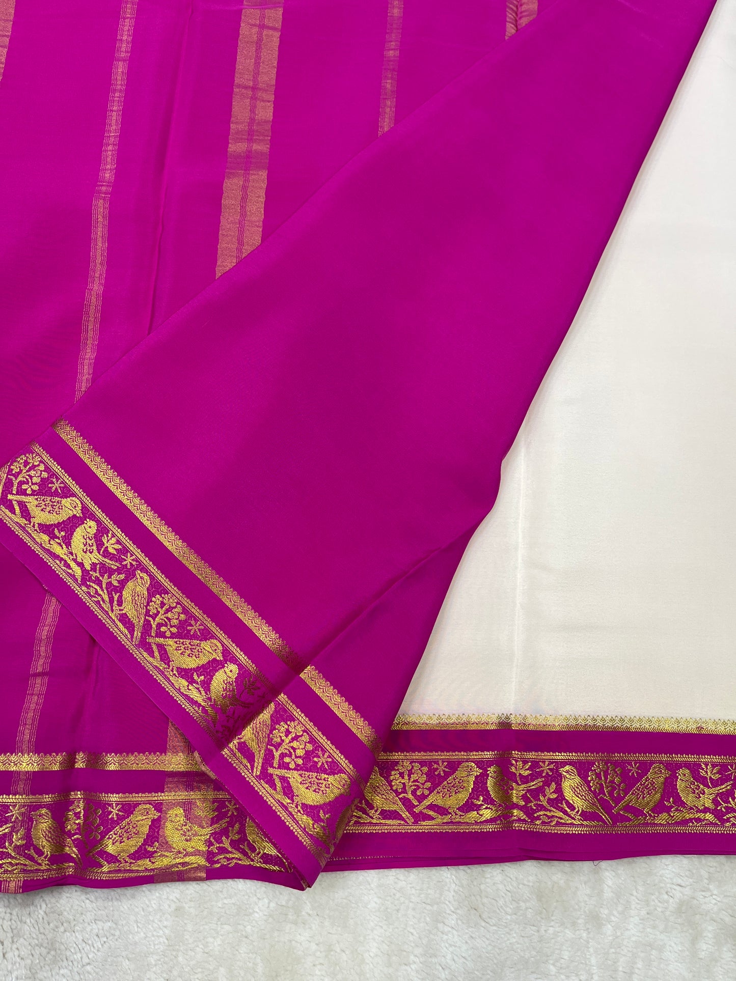 Silver Based Pure Mysore silk saree in Sparrow Border
