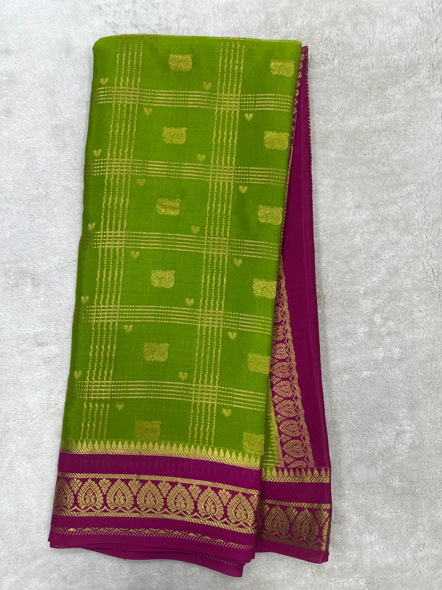 Pure crepe Mysore silks saree checked   With peacock - 1627271