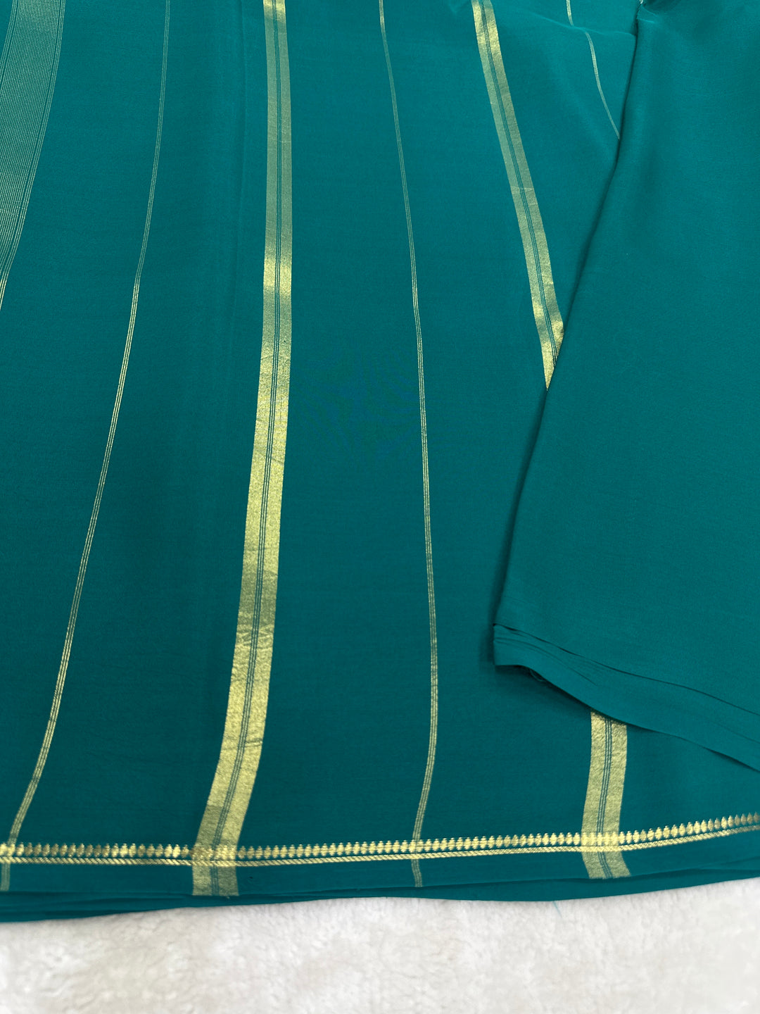 Pencil Border Pure Mysore Silk Saree in Pure Zari Teal Green Color With Self Color Blouse