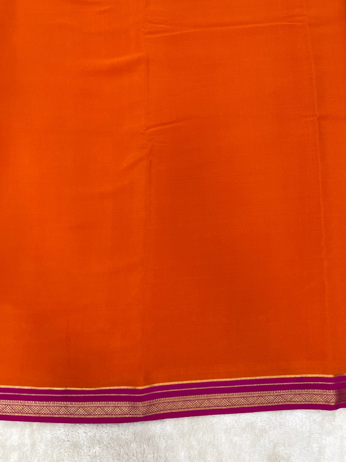 Two Line One Inch Border in Gold Lace Mysore silk saree In Orange With Pink Contrast Color
