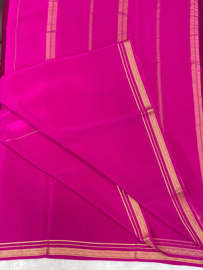 Two Line One Inch Border in Gold Lace Mysore silk saree In Self Pink Color