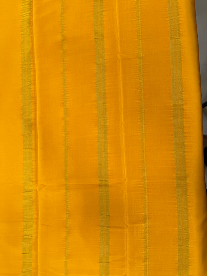 Two Line One Inch Border in Gold Lace Mysore silk saree In Self Yellow Color