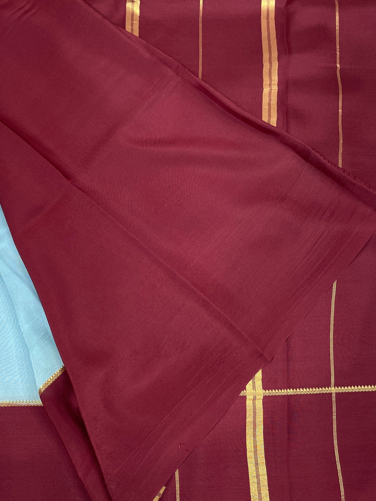 Pure Zari Mysore Silk Saree Bentex Border In Blue With Maroon Contrast Color