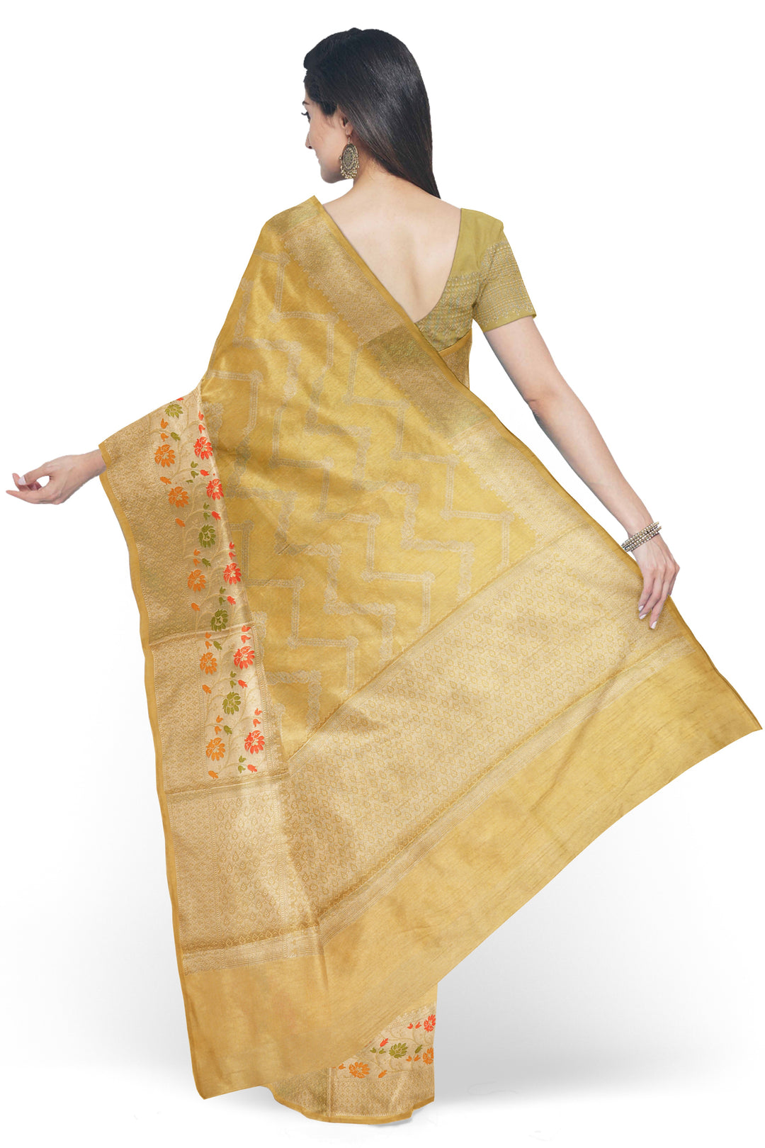 CREAMISH COLOUR BLENDED BANARASI KATAN SONA RUPA ZARI HANDLOOM SAREE