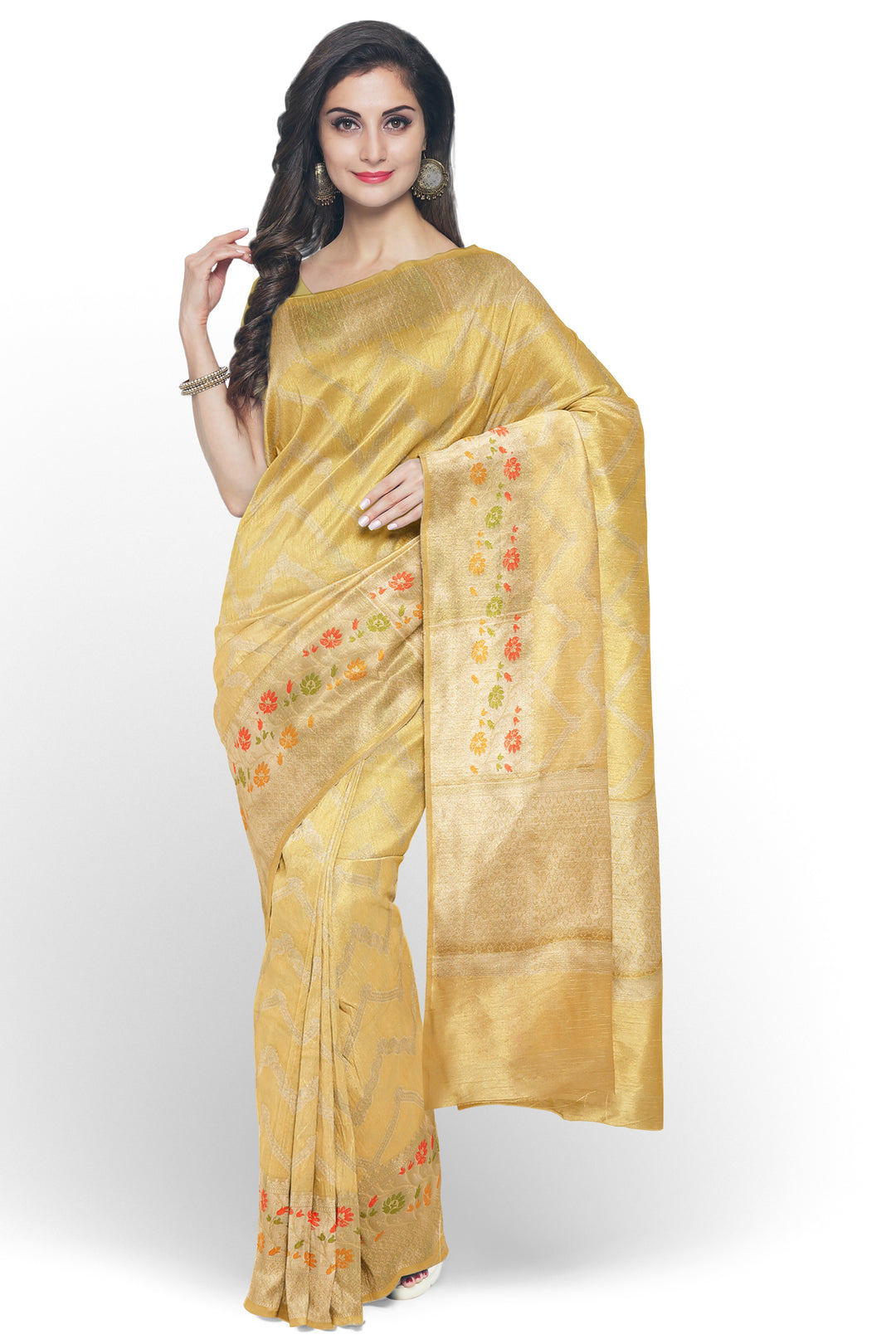 CREAMISH COLOUR BLENDED BANARASI KATAN SONA RUPA ZARI HANDLOOM SAREE