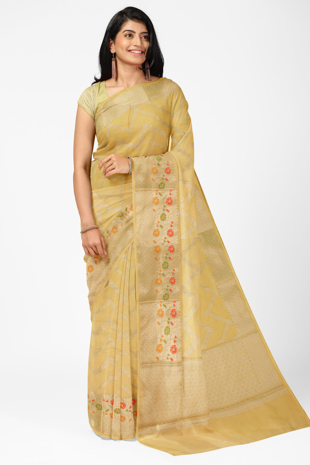 CREAM BANARASI KATAN HANDLOOM SAREE WITH SONA RUPA ZARI WORK - ATHARVA