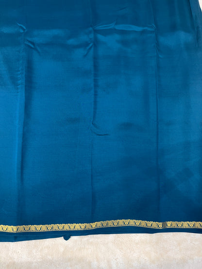 Pure Zari Mysore Silk Saree Heart Border In Royal Blue With Self Color Blouse